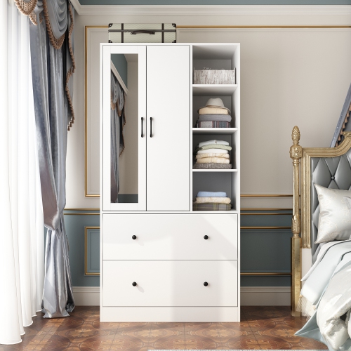 Homsee Spacious Wardrobe Armoire with Hanging Rod, Shelves, and Large Drawers for Bedroom Organization ,White