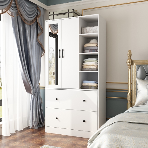 Homsee Spacious Wardrobe Armoire with Hanging Rod, Shelves, and Large Drawers for Bedroom Organization ,White