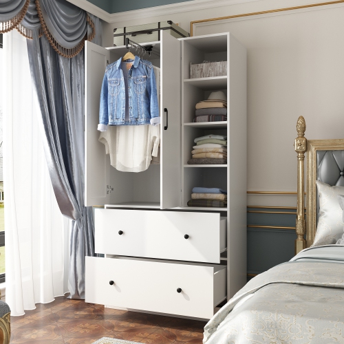 Homsee Spacious Wardrobe Armoire with Hanging Rod, Shelves, and Large Drawers for Bedroom Organization ,White