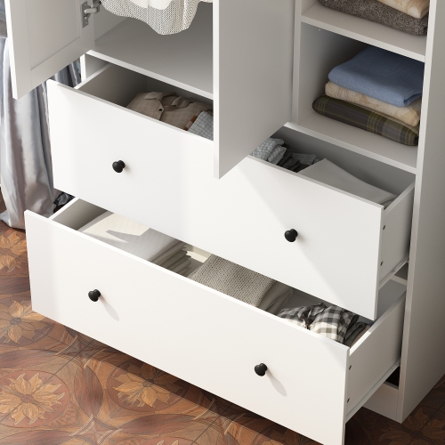 Homsee Spacious Wardrobe Armoire with Hanging Rod, Shelves, and Large Drawers for Bedroom Organization ,White