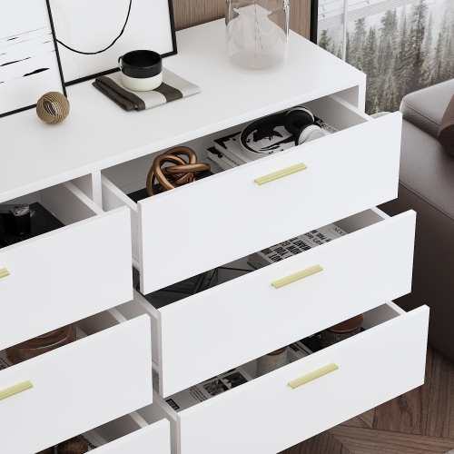 Homsee 6-Drawer Wood Dresser with Gold Metal Legs, Modern Storage Chest for Bedroom, Living Room & Hallway , White