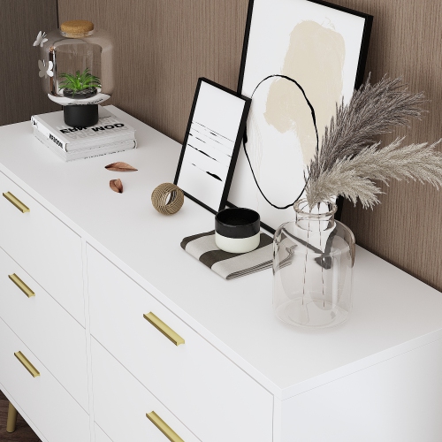 Homsee 6-Drawer Wood Dresser with Gold Metal Legs, Modern Storage Chest for Bedroom, Living Room & Hallway , White