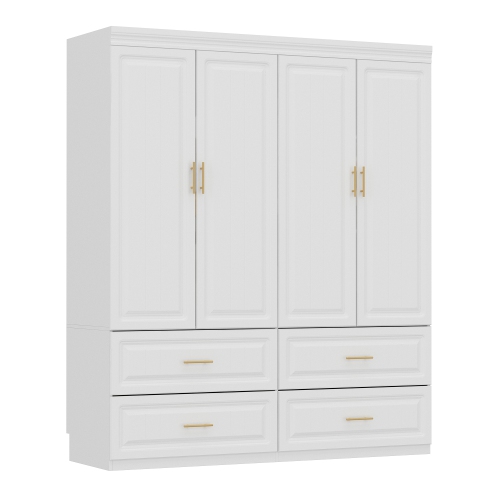HOMSEE  Spacious 4-Door Wardrobe With Adjustable Shelves And Drawers (63" W X 20.6" D X 74.2" H) In White