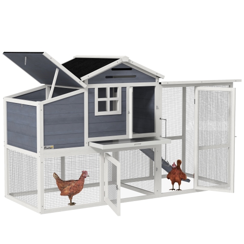 Image 1 de 9.. PawHut – Poulet en bois de 76&nbsp;po, poule extérieure, poule de poule avec allée extérieure, boîte gigogne, plateau amovible et portes