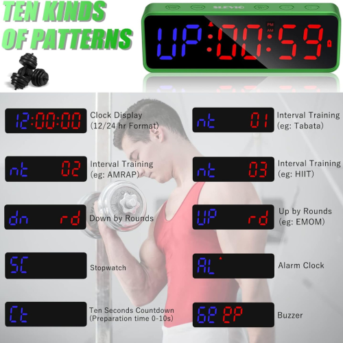 SLEVIO Portable Gym Timer, Fitness Timer Clock with Built-in Powerful Magnet, Large LED Digital Anti Vertigo Display, Home Gym Accessories Upgraded
