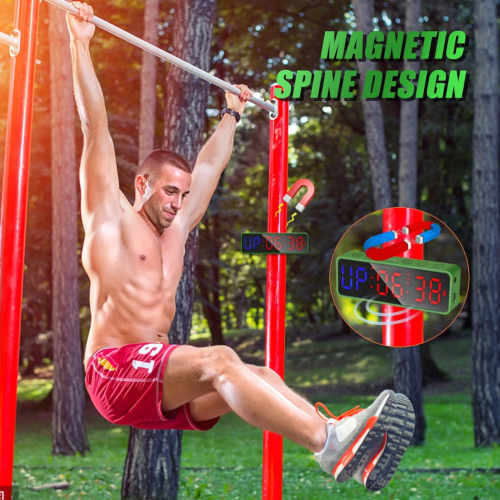 SLEVIO Portable Gym Timer, Fitness Timer Clock with Built-in Powerful Magnet, Large LED Digital Anti Vertigo Display, Home Gym Accessories Upgraded