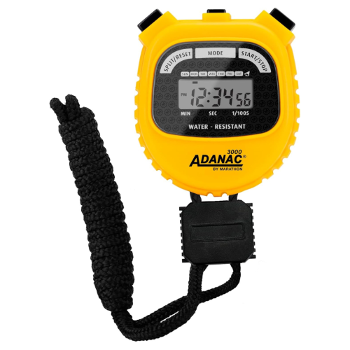 Adanac 3000 Digital Sports Stopwatch Timer with Extra Large Display and Buttons, Water Resistant- Yellow