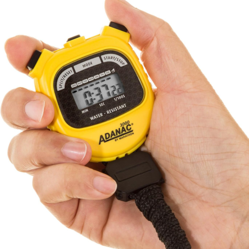 Adanac 3000 Digital Sports Stopwatch Timer with Extra Large Display and Buttons, Water Resistant- Yellow