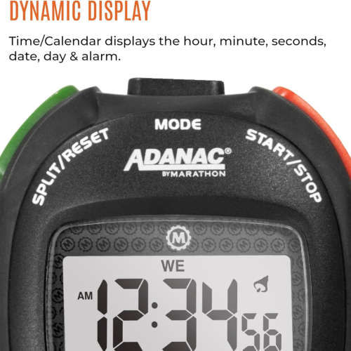MARATHON Adanac Professional Stopwatch Timer with Digital Backlight Display, Waterproof, Dustproof, Shock Resistant, Black
