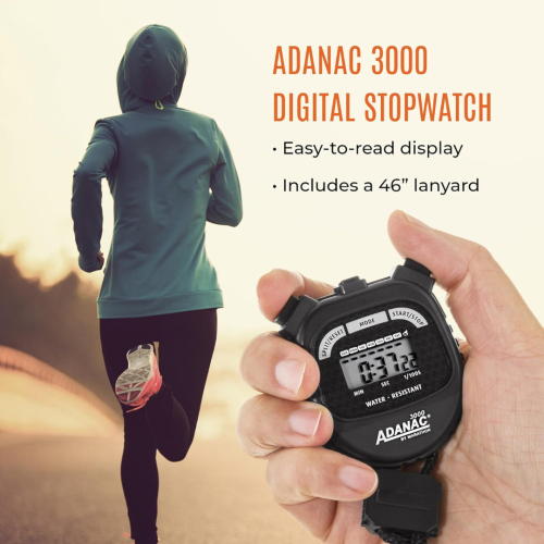 Adanac 3000 Digital Stopwatch Timer with Extra Large Display and Buttons, Water Resistant