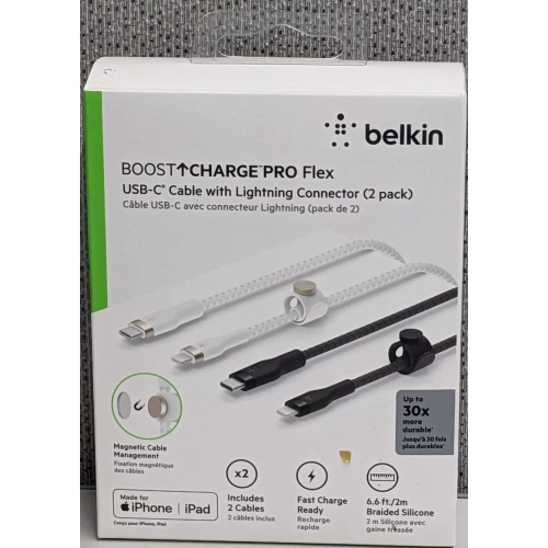Belkin 2 Pack Boost Charge Pro Flex USB-C to iPhone Cable Black White