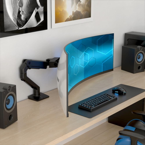 Ergotron HX Desk Monitor Arm with VHD Pivot for Extreme-Depth Curved Screens - Matte Black -