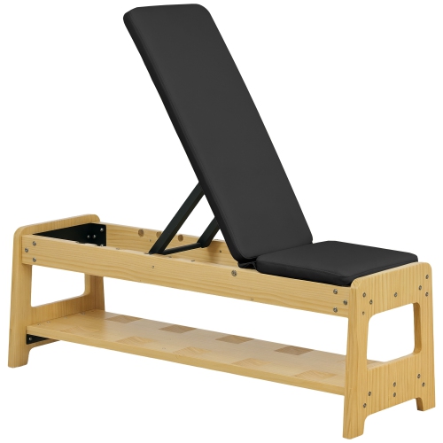Image 1 of 9.. Soozier Adjustable Weight Bench with Dumbbell Storage Rack, Wooden Workout Bench, Flat or Incline Bench for Home Gym Weight Lifting Training, Black