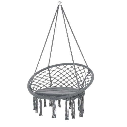 Image 1 de 9.. Chaise-hamac de patio Outsunny, balancelle-hamac suspendue en corde pour l'intérieur et l'extérieur avec dossier, mélange de coton-polyester,