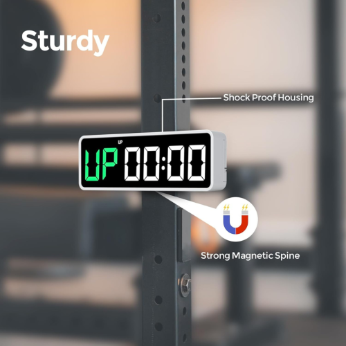 Portable Gym Timer Clock for Home Garage, Countdown/UP, Stopwatch, Workout Interval Timer with Powerful Battery, Strong Magnet, Adjustable Volume,