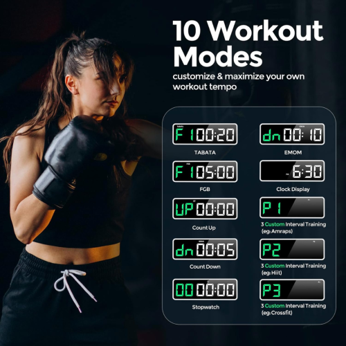 Portable Gym Timer Clock for Home Garage, Countdown/UP, Stopwatch, Workout Interval Timer with Powerful Battery, Strong Magnet, Adjustable Volume,