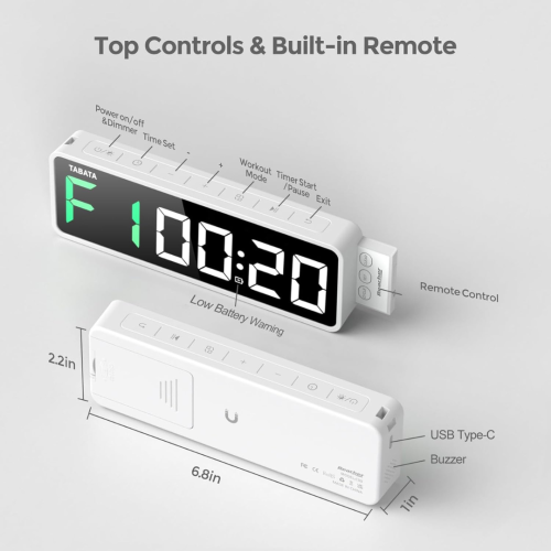 Portable Gym Timer Clock for Home Garage, Countdown/UP, Stopwatch, Workout Interval Timer with Powerful Battery, Strong Magnet, Adjustable Volume,