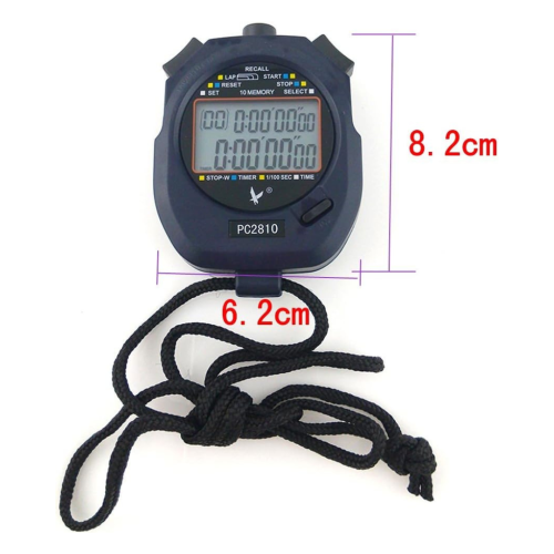 Professional Digital Sport Stopwatch Timer, 2 Rows 10 Memory, Countdown Alarm, battery + hang rope, PC2810