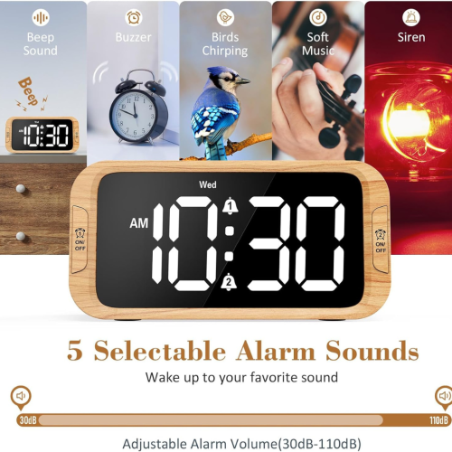 Odokee Digital Dual Alarm Clock for Bedroom, Easy to Set, 0-100% Dimmer, USB Charger, 5 Sounds Adjustable Volume, Weekday/Weekend Mode, Snooze,