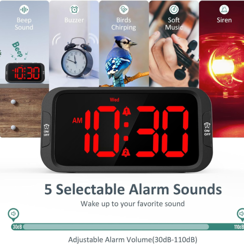 Odokee Digital Dual Alarm Clock for Bedroom, Easy to Set, 0-100% Dimmer, USB Charger, 5 Sounds Adjustable Volume, Weekday/Weekend Mode, Snooze,