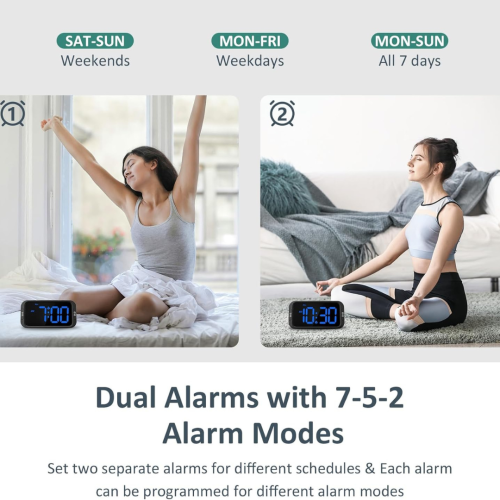 Odokee Digital Dual Alarm Clock for Bedroom, Easy to Set, 0-100% Dimmer, USB Charger, 5 Sounds Adjustable Volume, Weekday/Weekend Mode, Snooze,