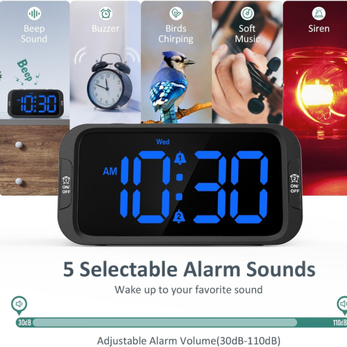 Odokee Digital Dual Alarm Clock for Bedroom, Easy to Set, 0-100% Dimmer, USB Charger, 5 Sounds Adjustable Volume, Weekday/Weekend Mode, Snooze,