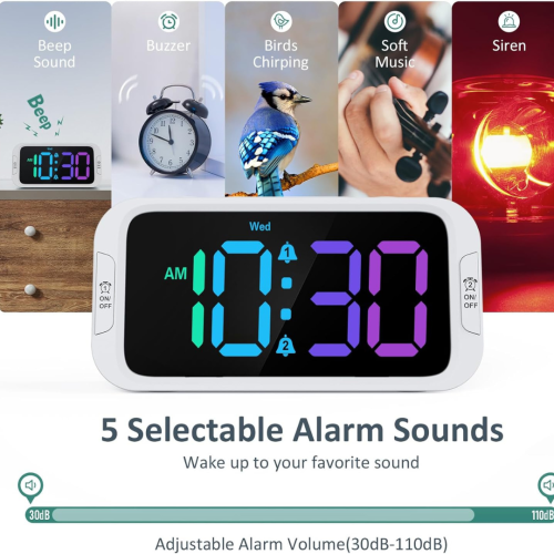 Odokee Digital Dual Alarm Clock for Bedroom, Easy to Set, 0-100% Dimmer, USB Charger, 5 Sounds Adjustable Volume, Weekday/Weekend Mode, Snooze,