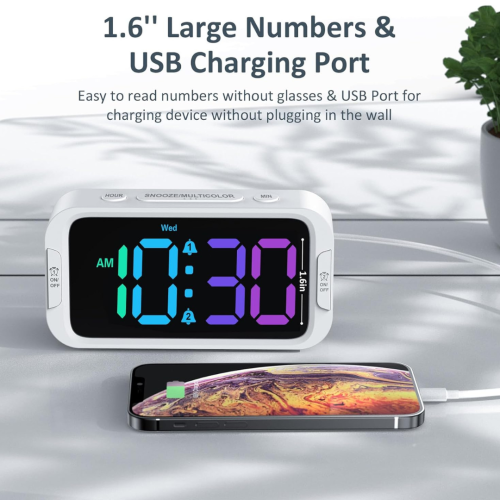 Odokee Digital Dual Alarm Clock for Bedroom, Easy to Set, 0-100% Dimmer, USB Charger, 5 Sounds Adjustable Volume, Weekday/Weekend Mode, Snooze,