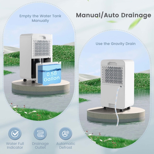 Costway – Déshumidificateur résidentiel 2500 pi2, 32 chopines, mode veille, minuterie de 24 h, voyant DEL à 3 couleurs et verrouillage de sécurité