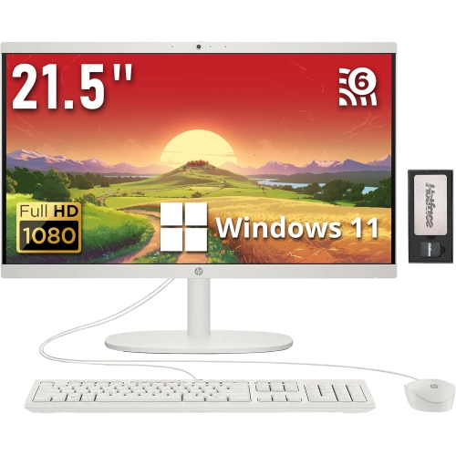Image 1 of 9.. HP All-in-One Desktop Computer, 21.5" FHD Display, Intel Celeron J4025 Processor, 4GB RAM, 288GB Storage, Wired Keyboard&Mouse, Win 11