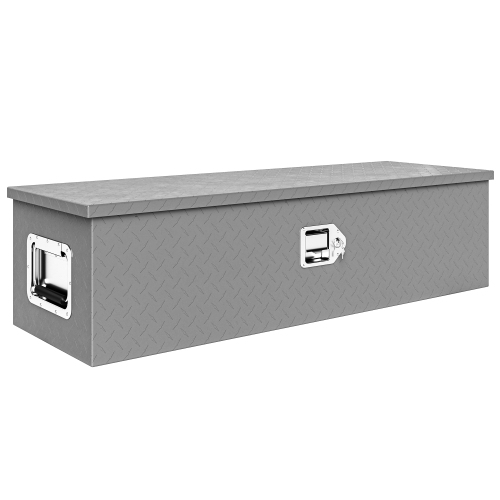 HOMCOM – Coffre à outils robuste en aluminium pour camion avec poignées latérales, cadenas et clés, boîte à languette pour remorque Diamond Plate, ra