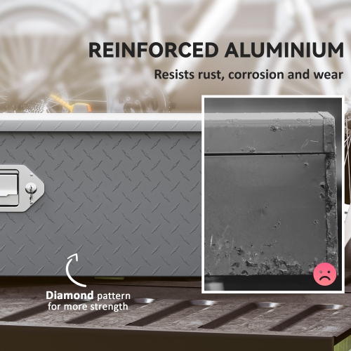 HOMCOM Heavy Duty Aluminum Truck Bed Tool Box with Side Handles, Lock and Keys, Diamond Plate Trailer Tongue Box, Chest Box Storage Organizer for