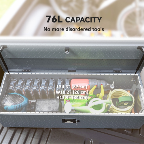 HOMCOM Heavy Duty Aluminum Truck Bed Tool Box with Side Handles, Lock and Keys, Diamond Plate Trailer Tongue Box, Chest Box Storage Organizer for