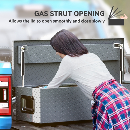 HOMCOM Heavy Duty Aluminum Truck Bed Tool Box with Side Handles, Lock and Keys, Diamond Plate Trailer Tongue Box, Chest Box Storage Organizer for