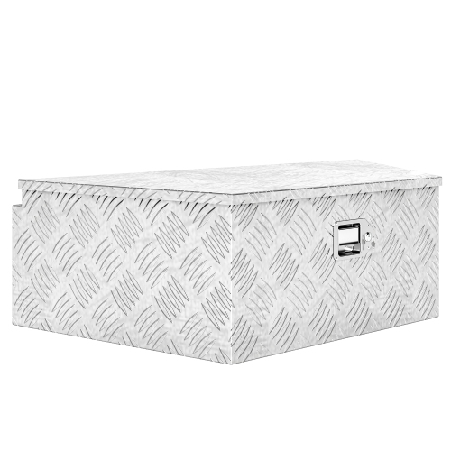 HOMCOM 39inch Trailer Tongue Box, Heavy Duty Aluminum Truck Bed Tool Box with Lock and Keys, Trapezoid Chest Box Storage Organizer for Pick Up Truck