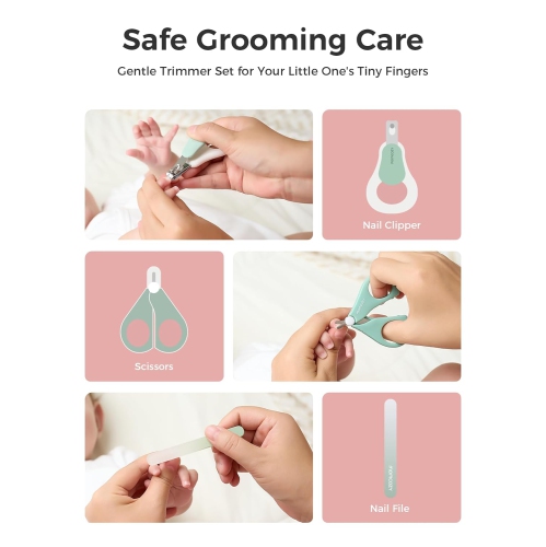 Momcozy Core Baby Kit, Baby Essential Kit for Grooming & Health & Cleansing Care, Includes Nail File Kits, Nasal Aspirator, Gas Relief Tubes, Bath