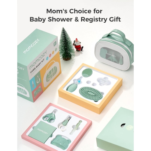 Momcozy Core Baby Kit, Baby Essential Kit for Grooming & Health & Cleansing Care, Includes Nail File Kits, Nasal Aspirator, Gas Relief Tubes, Bath