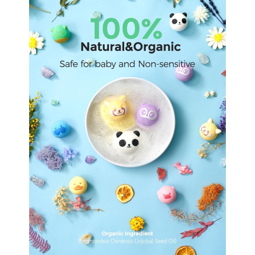 Momcozy Organic Bath Bombs Gift Set, 14 Pcs Bubble Bath Fizzy Balls with 7 Cute Animal Shapes, Natural Essential Oil Bath Bombs for Kids Girls Boys