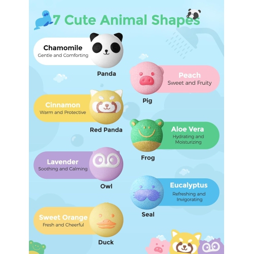 Momcozy Organic Bath Bombs Gift Set, 14 Pcs Bubble Bath Fizzy Balls with 7 Cute Animal Shapes, Natural Essential Oil Bath Bombs for Kids Girls Boys