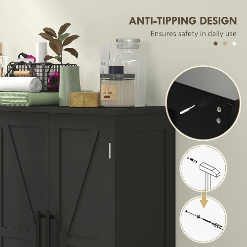 HOMCOM Bathroom Floor Cabinet, Farmhouse Bathroom Storage Cabinet with Barn Doors and Adjustable Shelf, Black