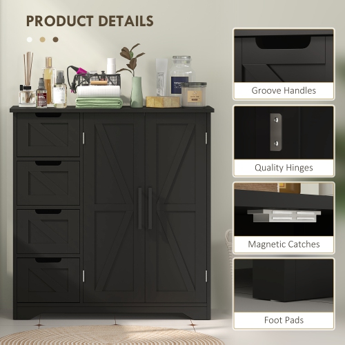 HOMCOM Bathroom Floor Cabinet, Farmhouse Bathroom Storage Cabinet with Barn Doors and Adjustable Shelf, Black