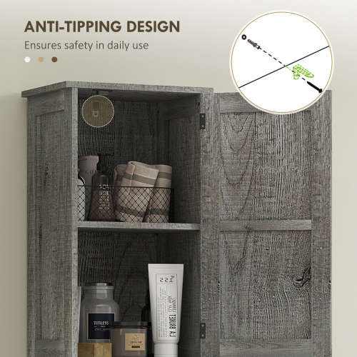 Armoire de rangement de 67&nbsp;po pour salle de bain de HOMCOM avec tiroir, armoire de salle de bain étroite avec portes de grange et tablettes