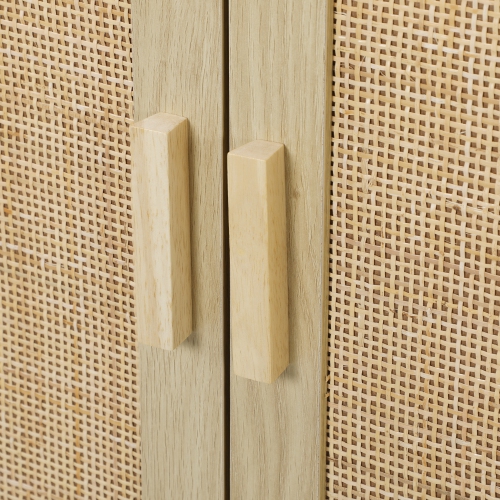 HOMCOM Boho Sideboard, 46.9" Buffet Cabinet with 3 Decorative Rattan Doors and Solid Wood Legs, Coffee Bar Cabinet with Shelves for Living Room,