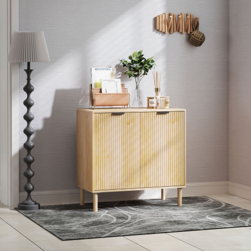 HOMCOM Sideboard Storage Cabinet with Doors & Adjustable Shelf, Freestanding Accent Cabinet with Wood Legs, Oak