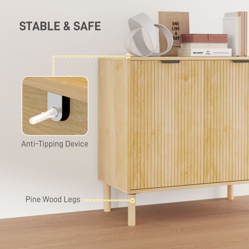 HOMCOM Sideboard Storage Cabinet with Doors & Adjustable Shelf, Freestanding Accent Cabinet with Wood Legs, Oak