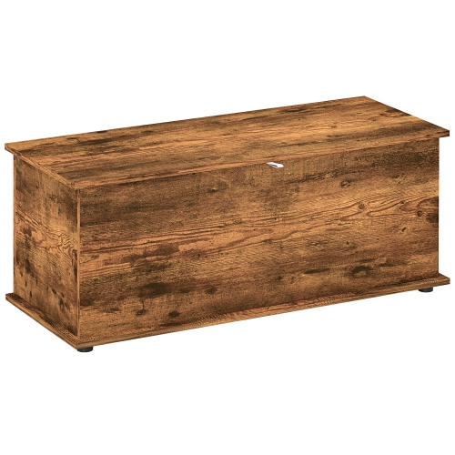 Image 1 of 9.. HOMCOM 39.5" Lift Top Storage Chest with 2 Safety Hinges, Storage Box Organizer with Flip-Top Lid, Entryway Bench, Rustic Brown