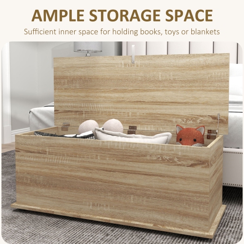 HOMCOM 39.5" Lift Top Storage Chest with 2 Safety Hinges, Storage Box Organizer with Flip-Top Lid, Entryway Storage Bench, Oak