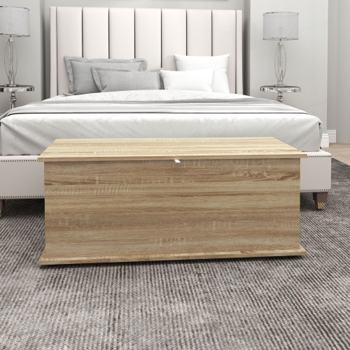 HOMCOM 39.5" Lift Top Storage Chest with 2 Safety Hinges, Storage Box Organizer with Flip-Top Lid, Entryway Storage Bench, Oak