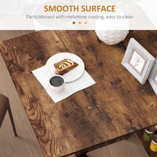 HOMCOM – Table pliante à abattant pour petits espaces avec 2 tablettes, petite table de cuisine avec roulettes, brun rustique