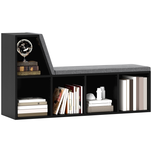 HOMCOM – Bibliothèque avec coin lecture, bibliothèque avec coussin de siège, 5 tablettes de rangement cubiques pour le bureau à domicile, bureau,